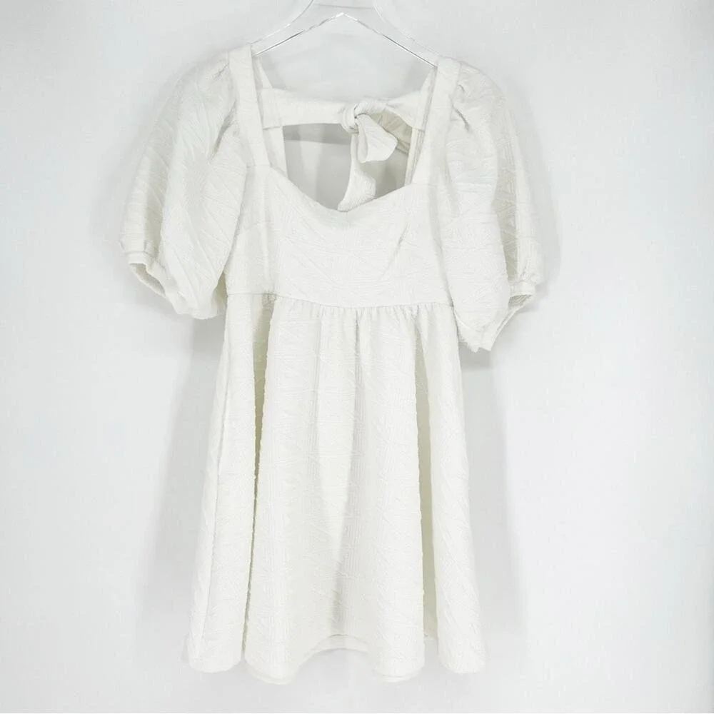 NWT Free People Violet Puff Sleeve Mini Dress S White